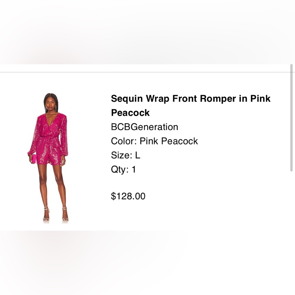 Bcbgeneration Pink Sequin Wrap Front Romper In Pi… - image 2